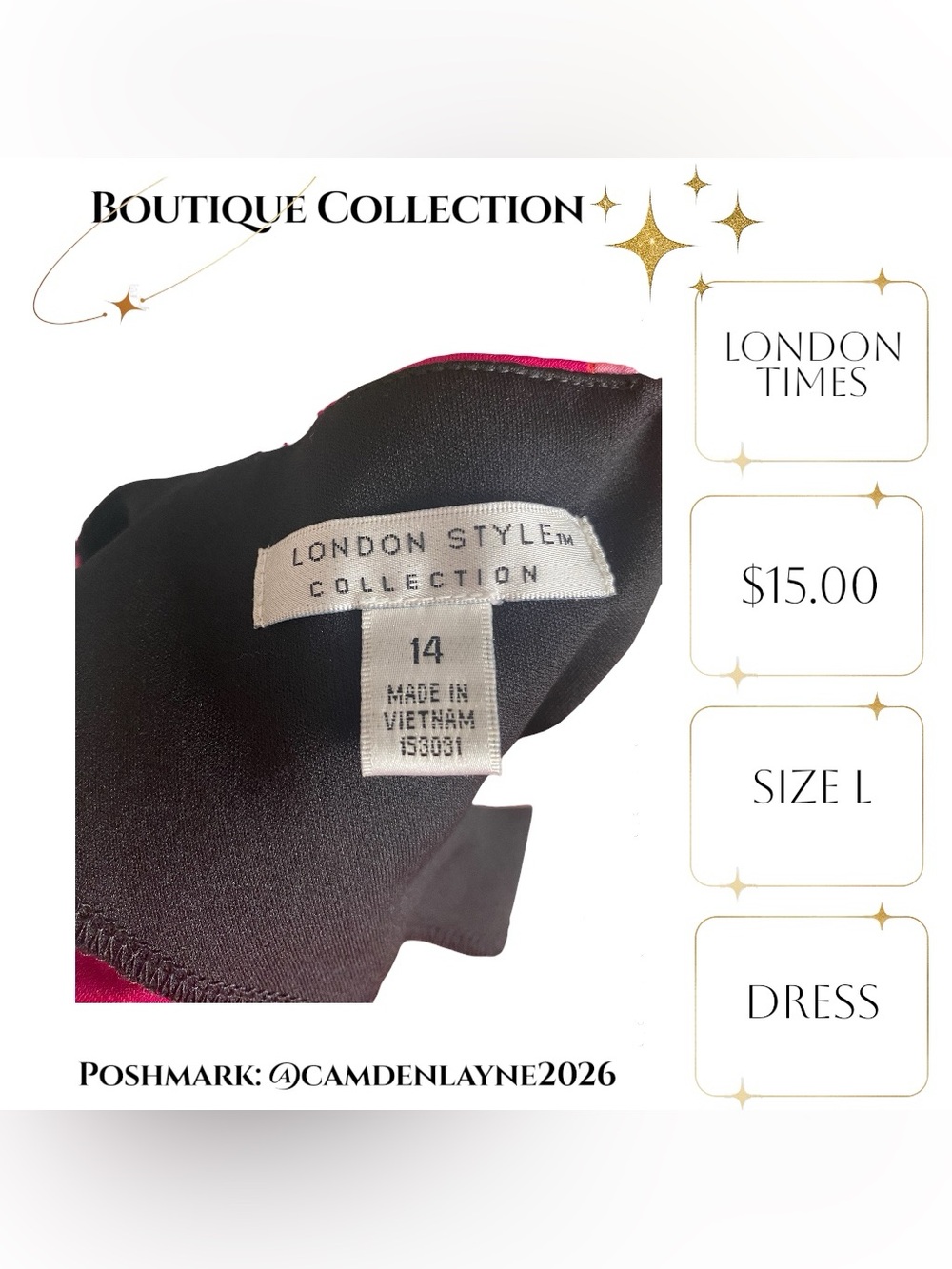 London Times Black Midi Dress with Pink Floral Cascade - Picture 8 of 9